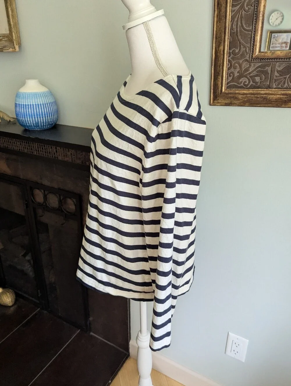 J.Crew Women's XL Classic Mariner Boatneck Cotton T-shirt Stripe Ivory/Navy